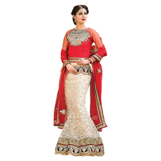 Triveni Fantastic Off White Colored Embroidered Net Lehenga Choli